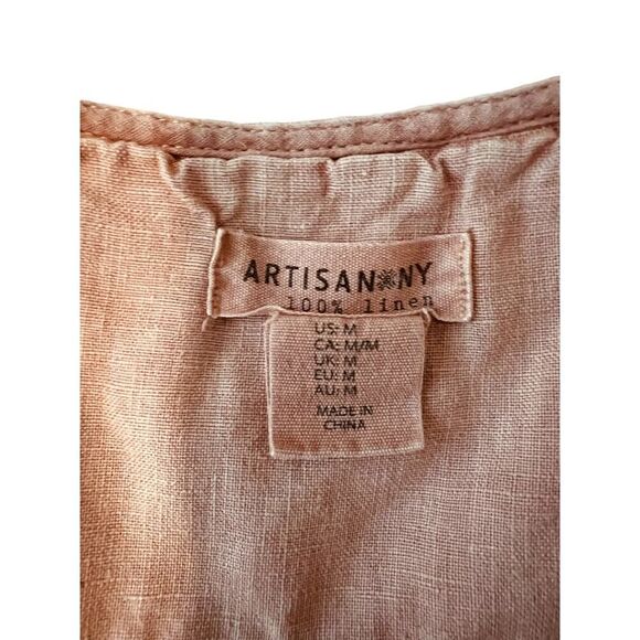 Artisan NY Coral Embroidered Linen Dress Size Medium Boho Peasent Shift Mini - Picture 9 of 12